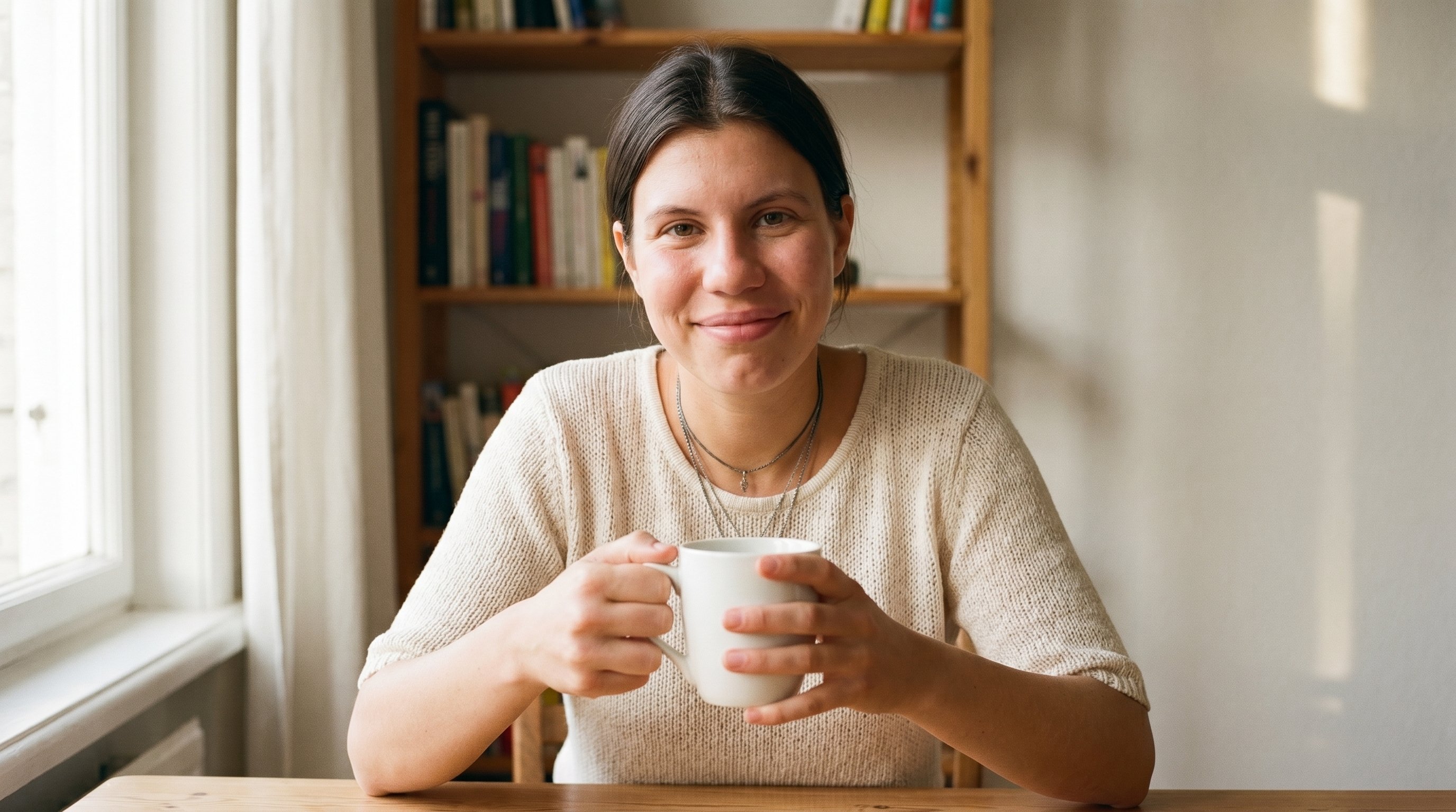 Alice at her desk — founder of Solace Daily